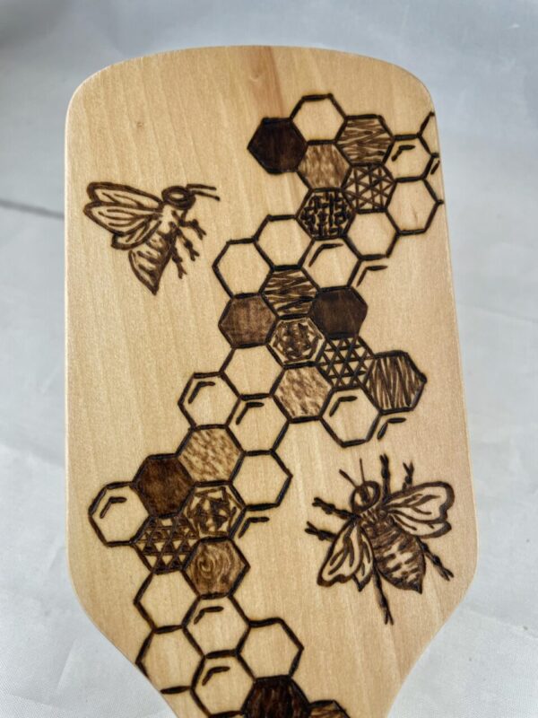 Honeybee Honeycomb Hexagons Wood Burned Hairbrush