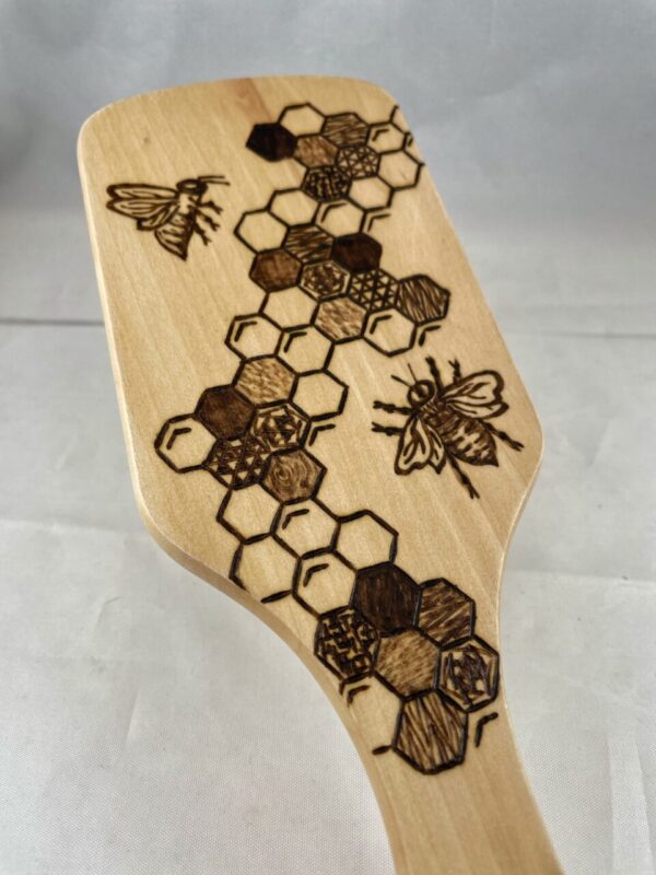 Honeybee Honeycomb Hexagons Wood Burned Hairbrush