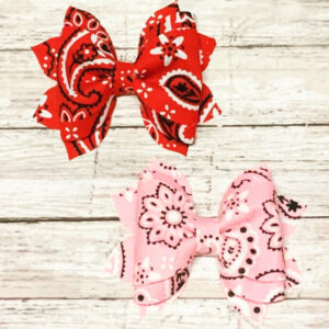 Bandana Print Bow, western bow, rodeo bow, cowgirl, red bow, pink bow, 4H