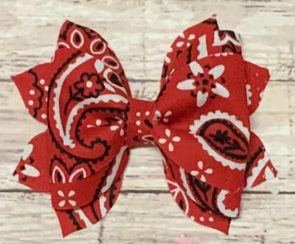 Bandana Print Bow, western bow, rodeo bow, cowgirl, red bow, pink bow, 4H