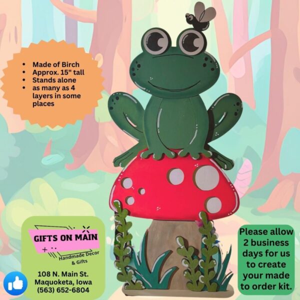 Frog on Mushroom Wooden Stander