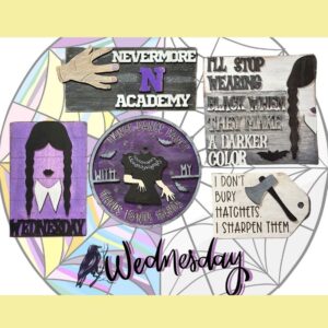 Wednesday, Addams Family, tiered tray set, halloween,wood signs