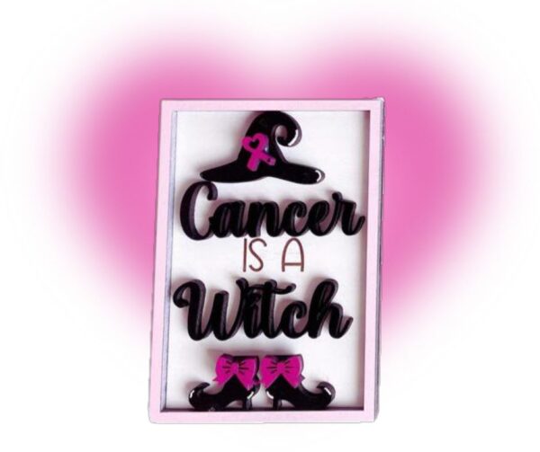 Cancer Is A Witch Tier Tray Decor-Breast Cancer Awareness–Pink Ribbon Decor