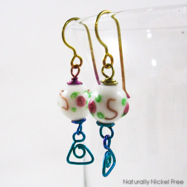 Spring Flower Earrings with Rainbow Niobium Wirework