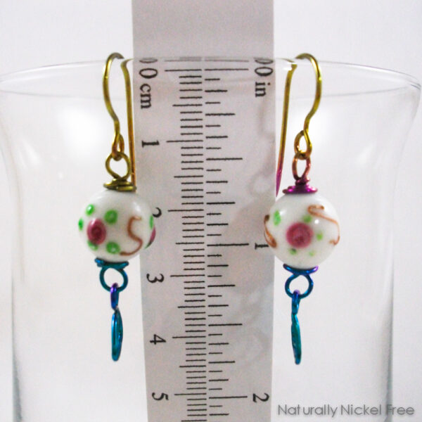 Spring Flower Earrings with Rainbow Niobium Wirework