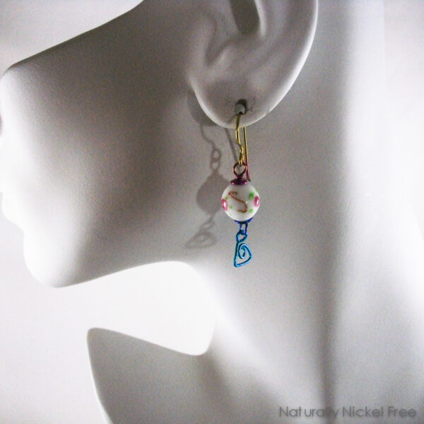 Spring Flower Earrings with Rainbow Niobium Wirework