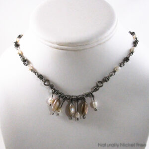 Pearl & Shell Necklace with Handmade Niobium Chain