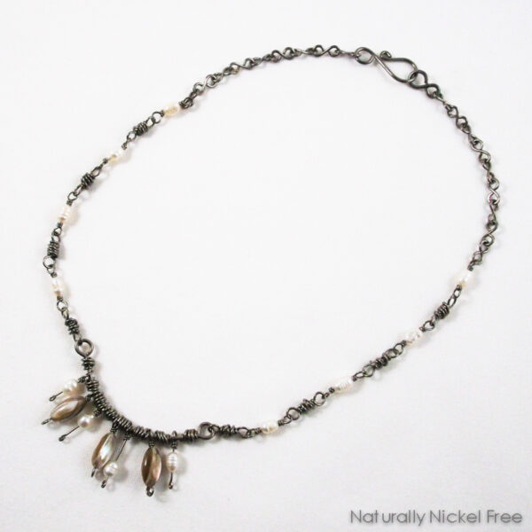 Pearl & Shell Necklace with Handmade Niobium Chain