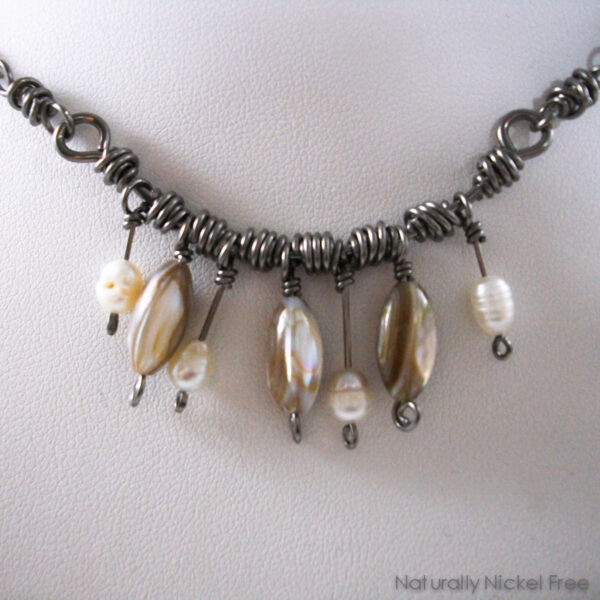 Pearl & Shell Necklace with Handmade Niobium Chain