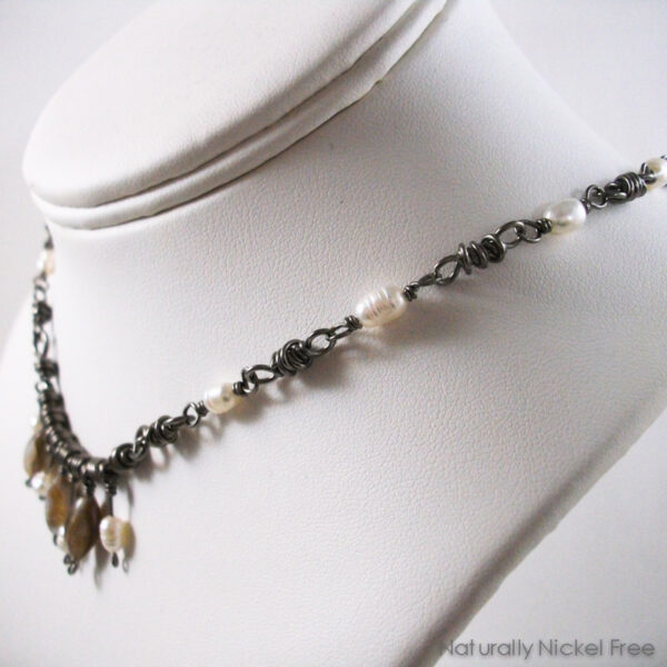 Pearl & Shell Necklace with Handmade Niobium Chain