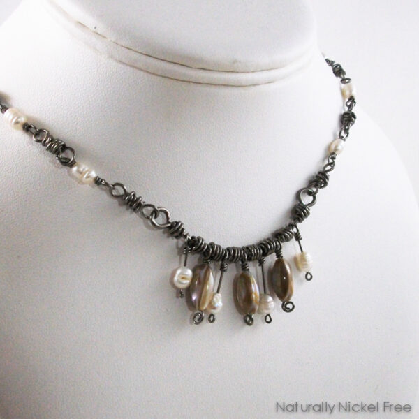 Pearl & Shell Necklace with Handmade Niobium Chain