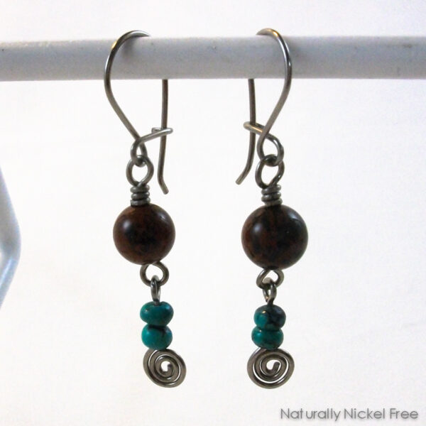 Mahogany Obsidian and Turquoise Niobium Earrings