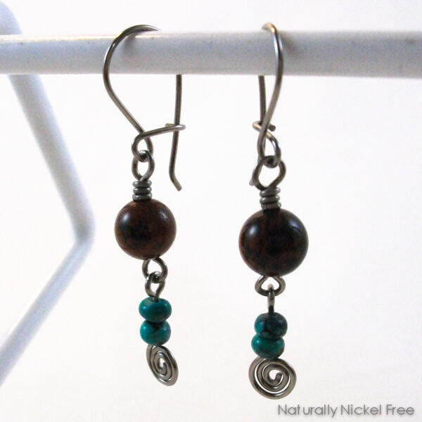 Mahogany Obsidian and Turquoise Niobium Earrings