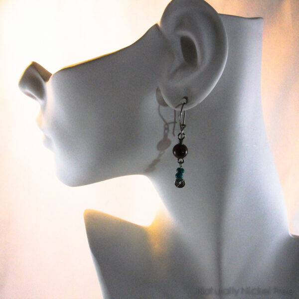 Mahogany Obsidian and Turquoise Niobium Earrings