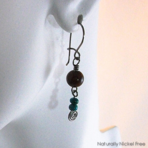 Mahogany Obsidian and Turquoise Niobium Earrings