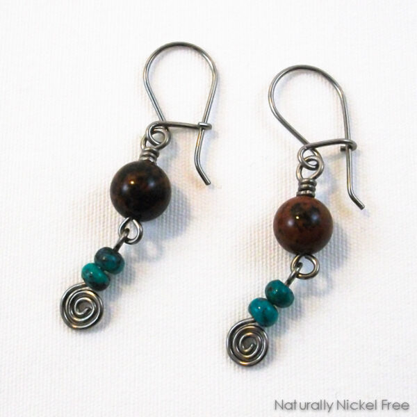 Mahogany Obsidian and Turquoise Niobium Earrings