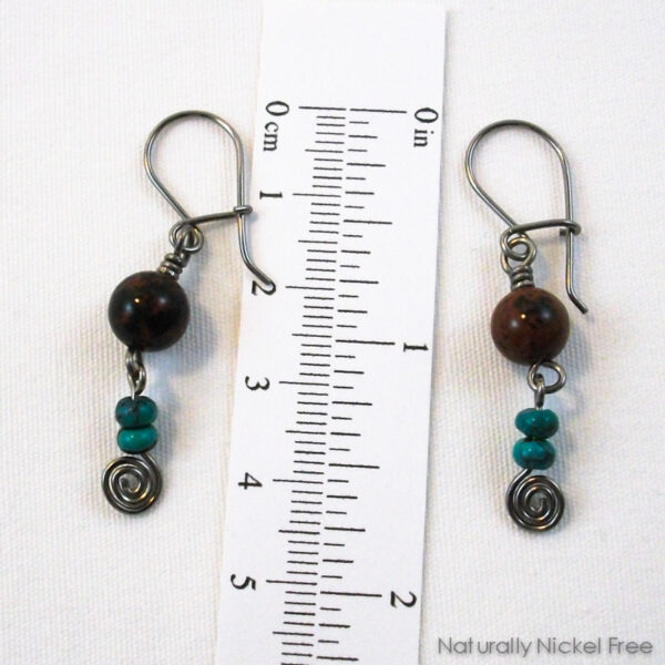 Mahogany Obsidian and Turquoise Niobium Earrings