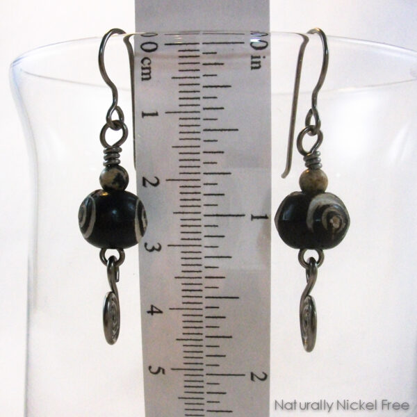 Dzi Style Carved Bead Earrings with Niobium Earwires