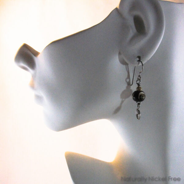 Dzi Style Carved Bead Earrings with Niobium Earwires