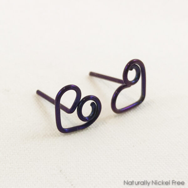 Niobium Wire Heart Post Earrings, Choose Your Color