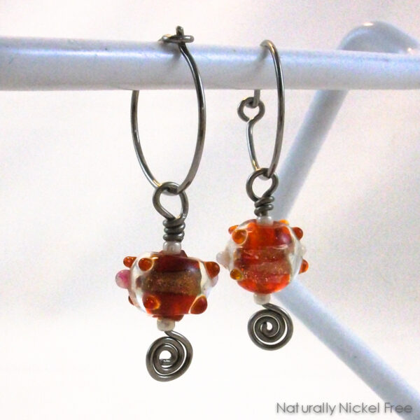 Niobium Hoop Earrings with Red Bead