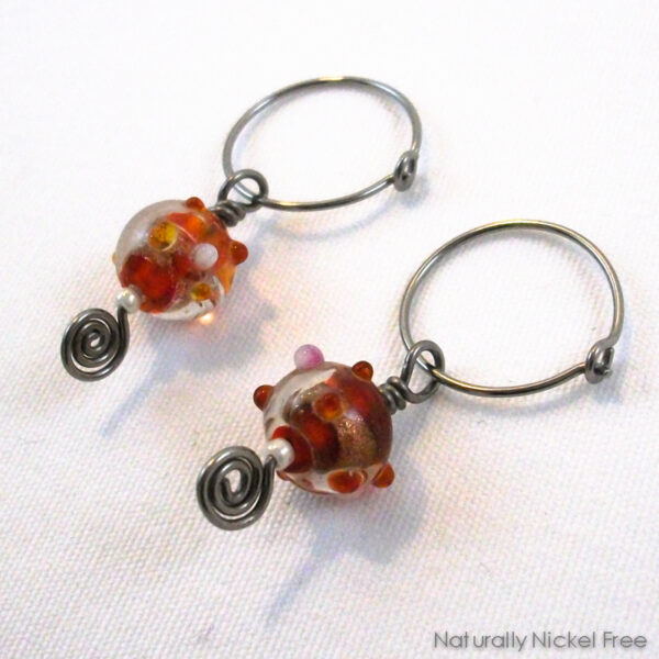 Niobium Hoop Earrings with Red Bead