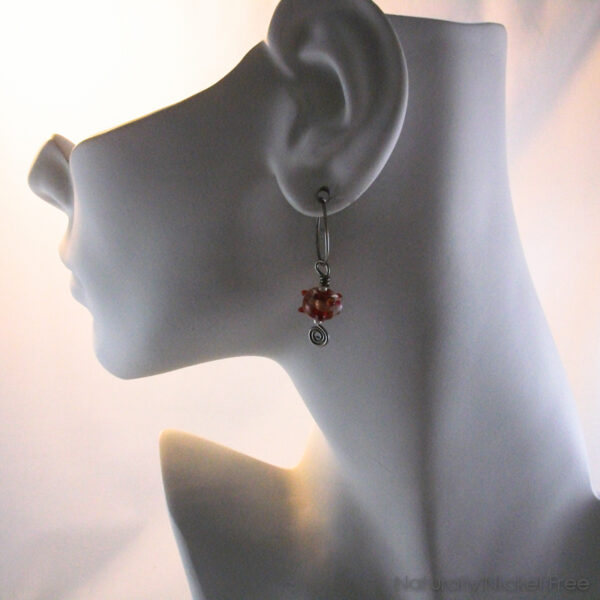 Niobium Hoop Earrings with Red Bead