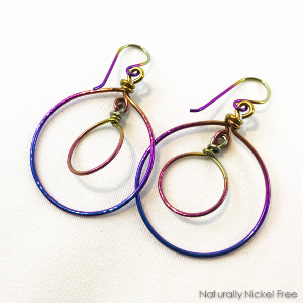 Niobium Rainbow Double Hoop Dangle Earrings – Purple & Magenta