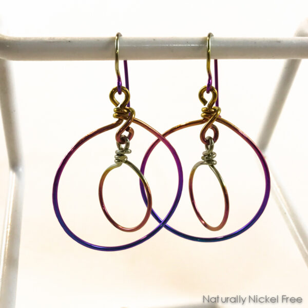 Niobium Rainbow Double Hoop Dangle Earrings – Purple & Magenta