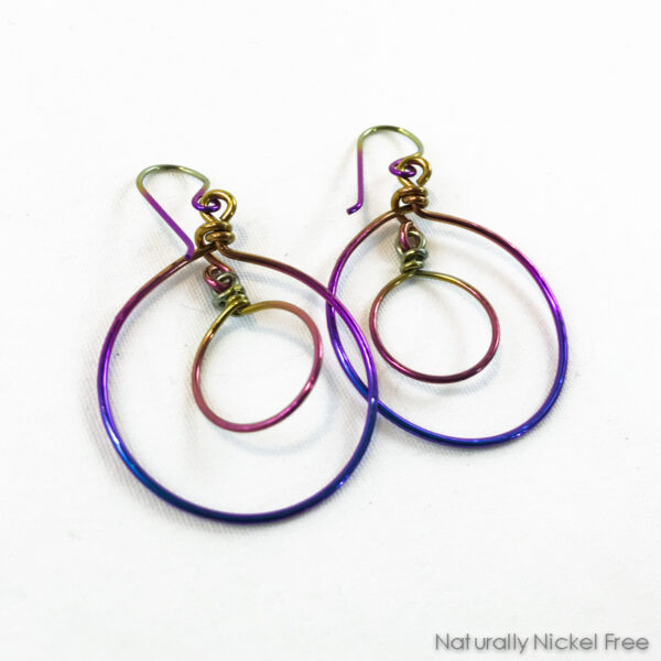 Niobium Rainbow Double Hoop Dangle Earrings – Purple & Magenta