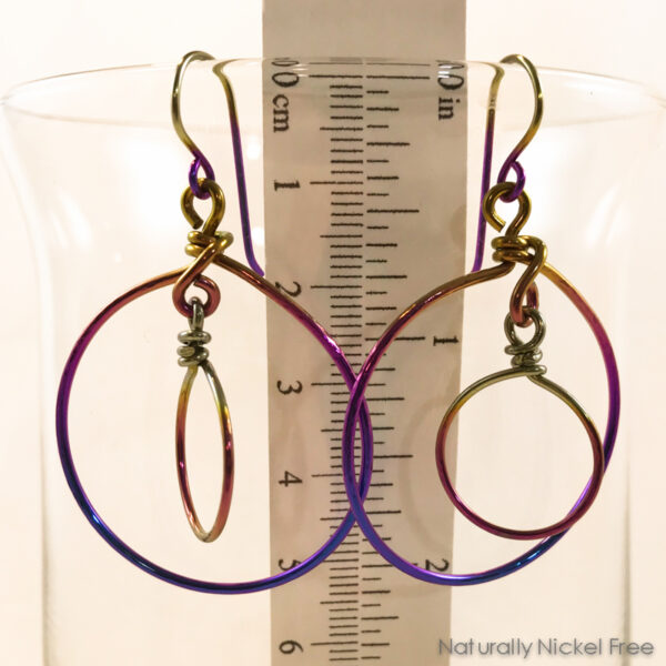 Niobium Rainbow Double Hoop Dangle Earrings – Purple & Magenta