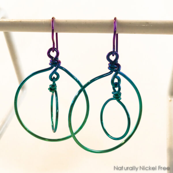 Niobium Rainbow Double Hoop Dangle Earrings – Blues & Greens