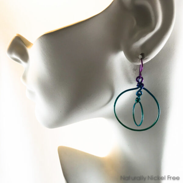 Niobium Rainbow Double Hoop Dangle Earrings – Blues & Greens