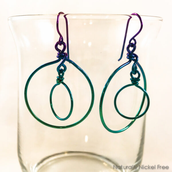 Niobium Rainbow Double Hoop Dangle Earrings – Blues & Greens