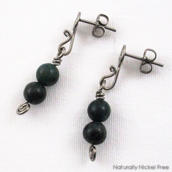 Dark Green Jasper Niobium Post Earrings