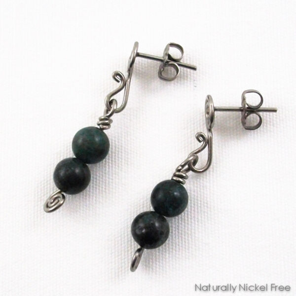 Dark Green Jasper Niobium Post Earrings