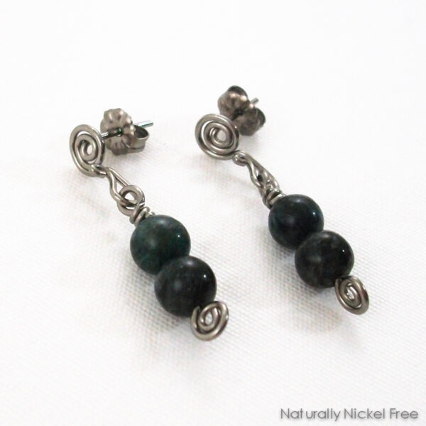 Dark Green Jasper Niobium Post Earrings