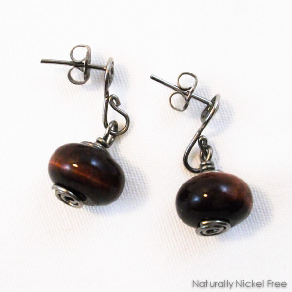 Tiger Eye Niobium Post Earrings, Interchangeable