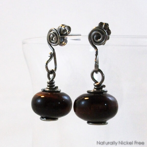 Tiger Eye Niobium Post Earrings, Interchangeable