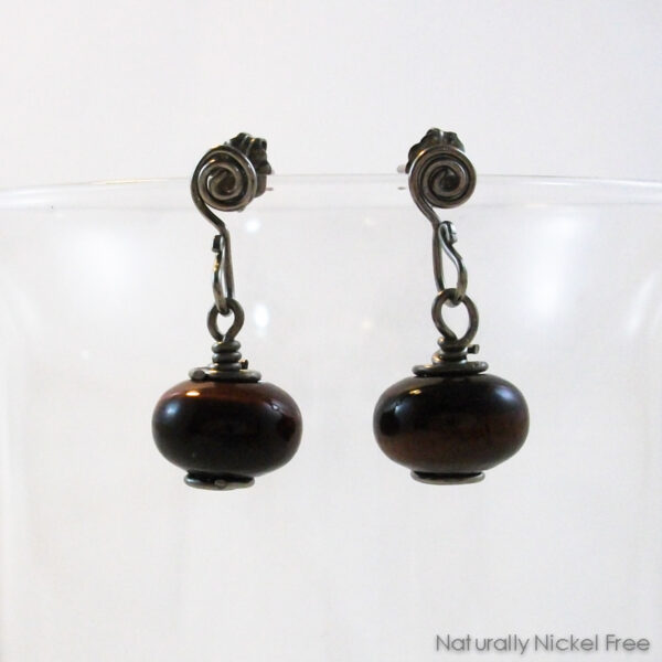 Tiger Eye Niobium Post Earrings, Interchangeable