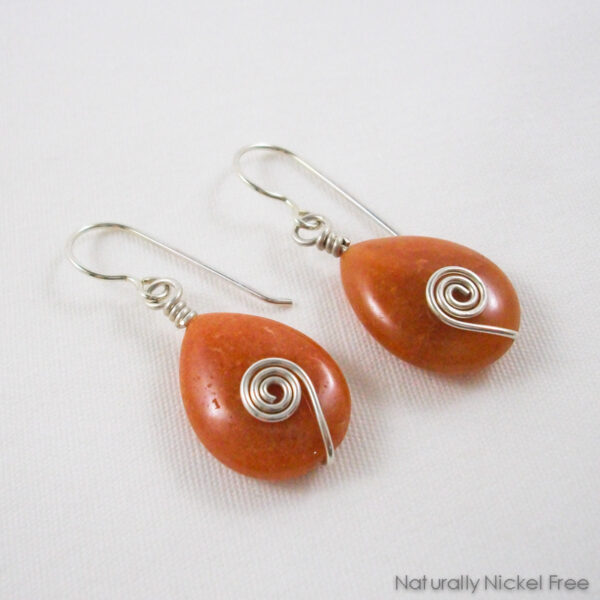 Peach Aventurine Teadrop Earrings