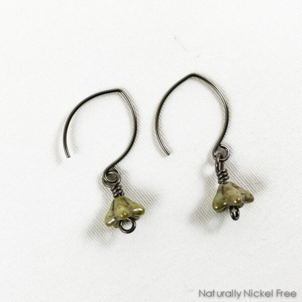 Olive Green Bell Flower Earrings, Vintage Look