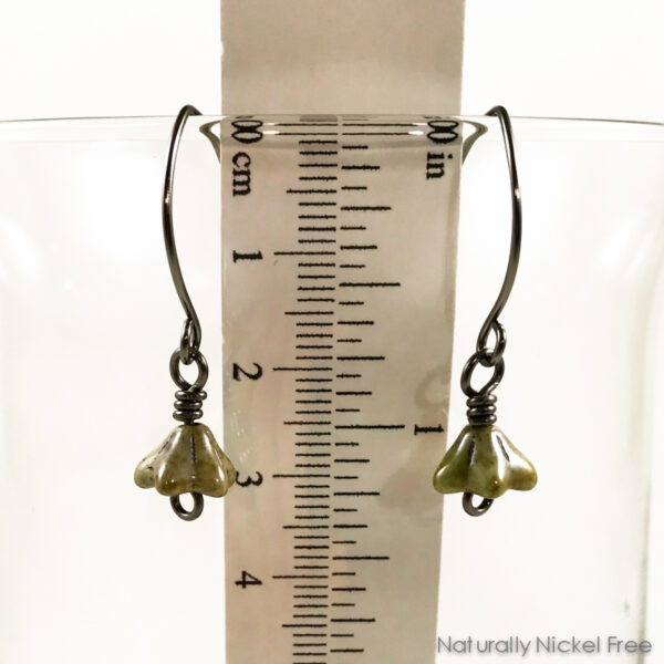 Olive Green Bell Flower Earrings, Vintage Look