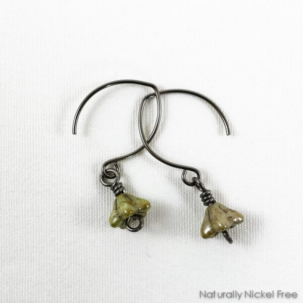 Olive Green Bell Flower Earrings, Vintage Look