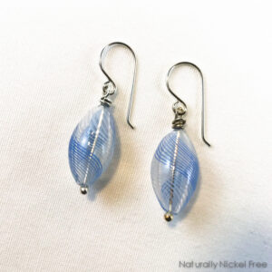 Light Blue Blown Glass Argentium Silver Earrings