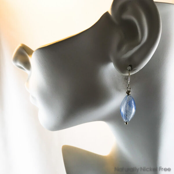 Light Blue Blown Glass Argentium Silver Earrings