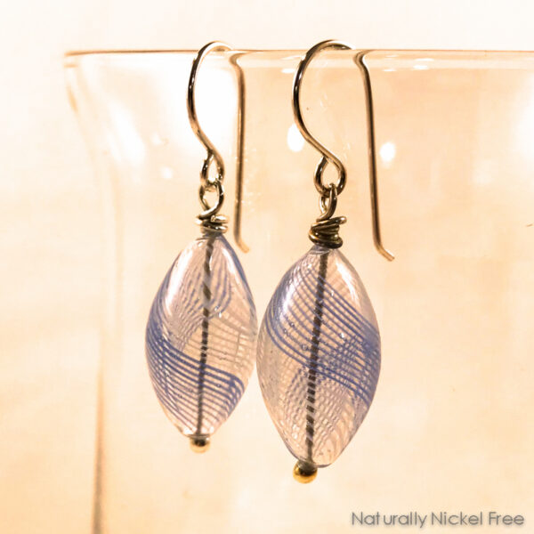 Light Blue Blown Glass Argentium Silver Earrings