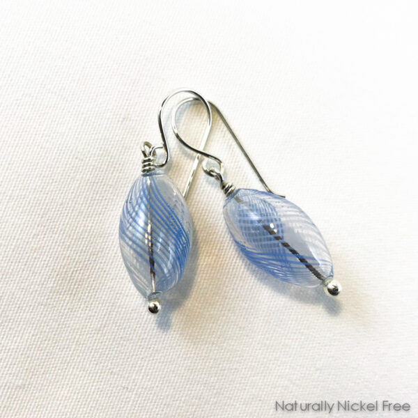 Light Blue Blown Glass Argentium Silver Earrings