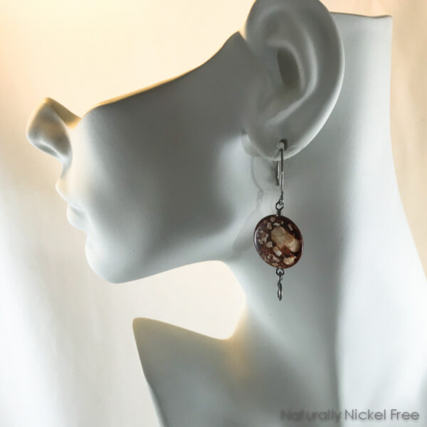 Spotted Brown Shell Niobium Earrings