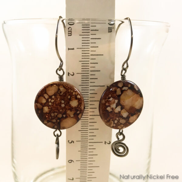 Spotted Brown Shell Niobium Earrings